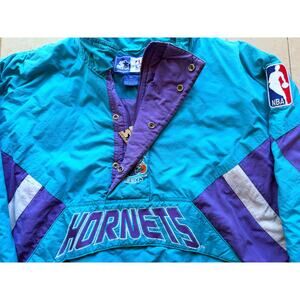 Charlotte Hornets 90s STARTER puffer 1/2 jacket Pullover XL teal purple NBA vtg